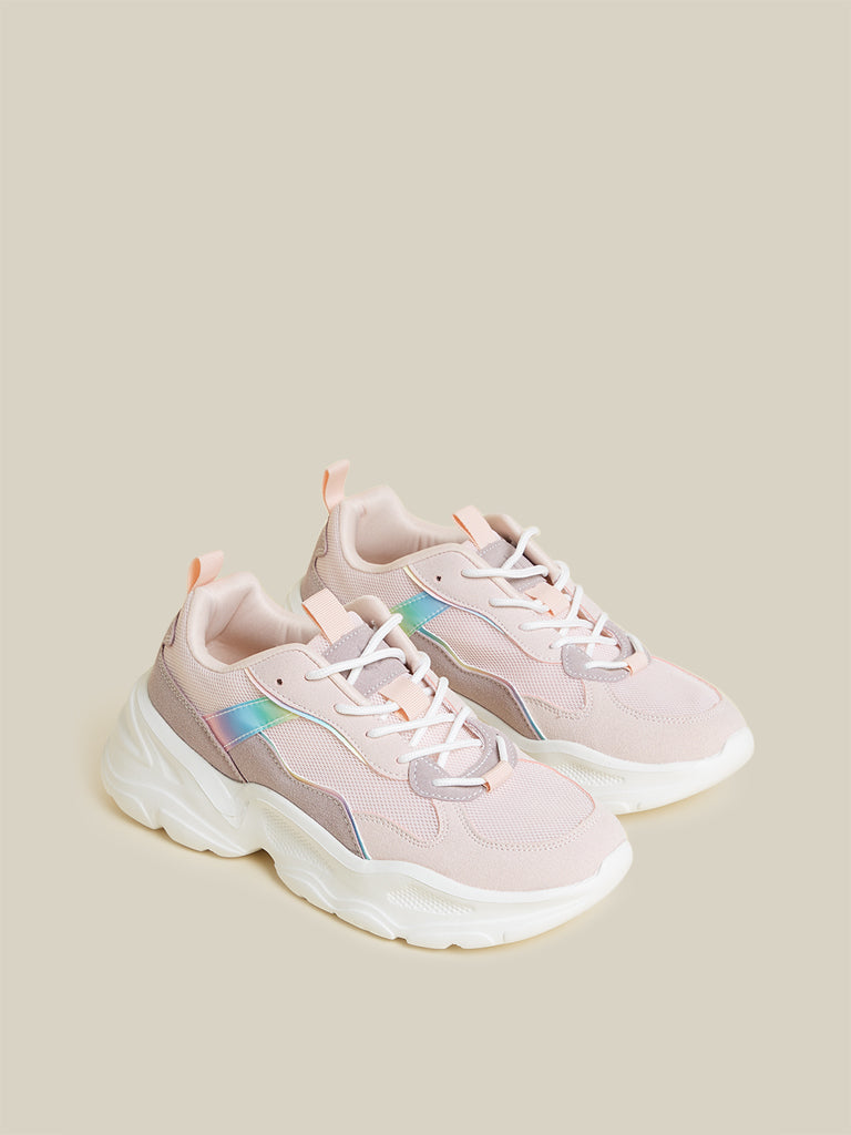 LUNA BLU Light Pink Colour-Block Chunky Sneakers